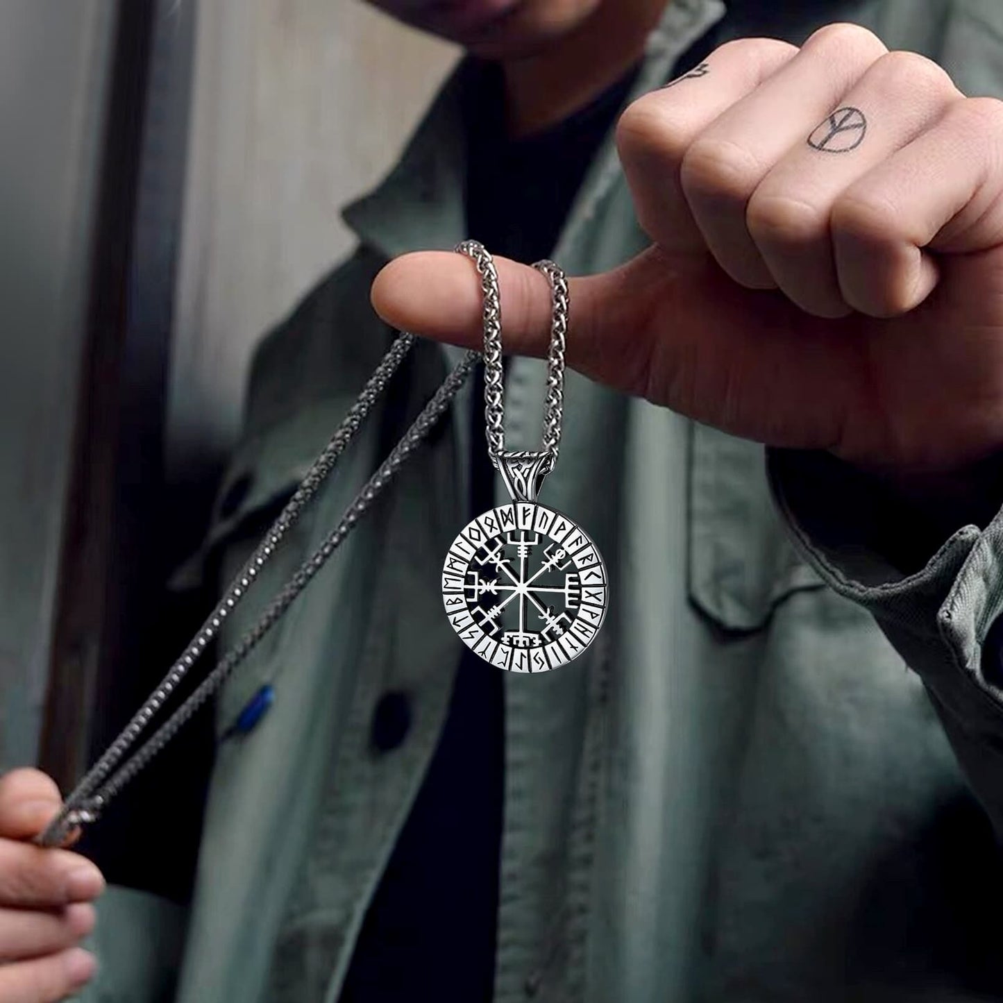 Viking Runes Vegvisir Compass Necklace Pendant for