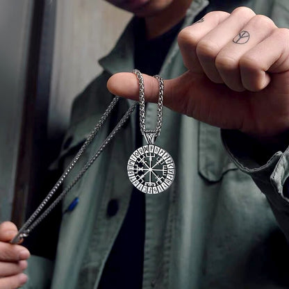 Viking Runes Vegvisir Compass Necklace Pendant for