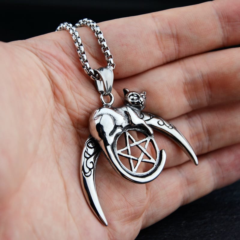 Mystic Guardian Cat Moon Necklace