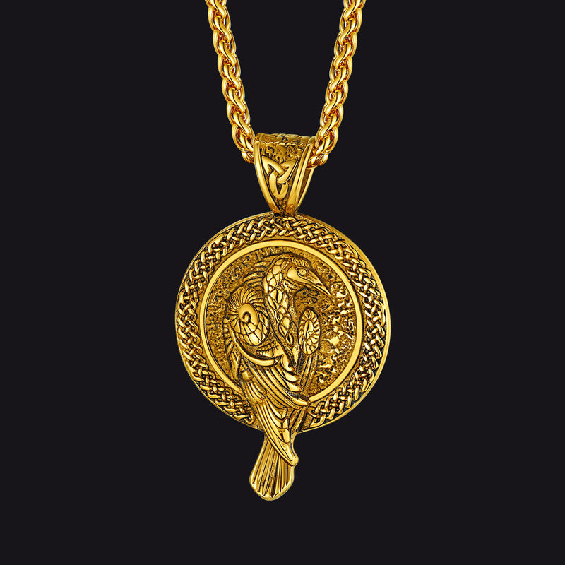 Viking Odin's Raven Pendant Necklace for