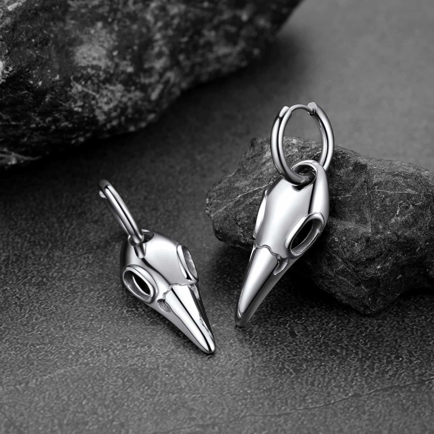 Gothic Raven Skull Dangle Hoop Earrings for