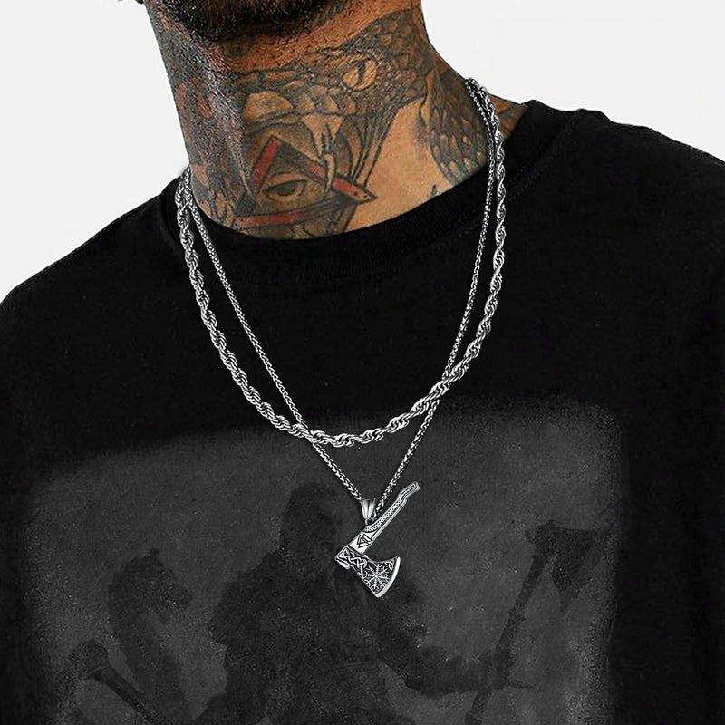 Norse Viking Axe Necklace With Compass for