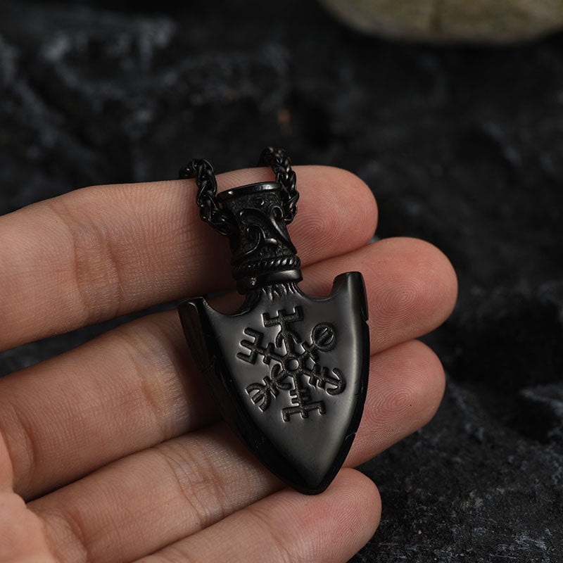 Viking Gungnir Pendant Necklace With Valknut & Compass for