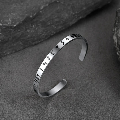 Norse Viking Runes Bangle Cuff Bracelet for