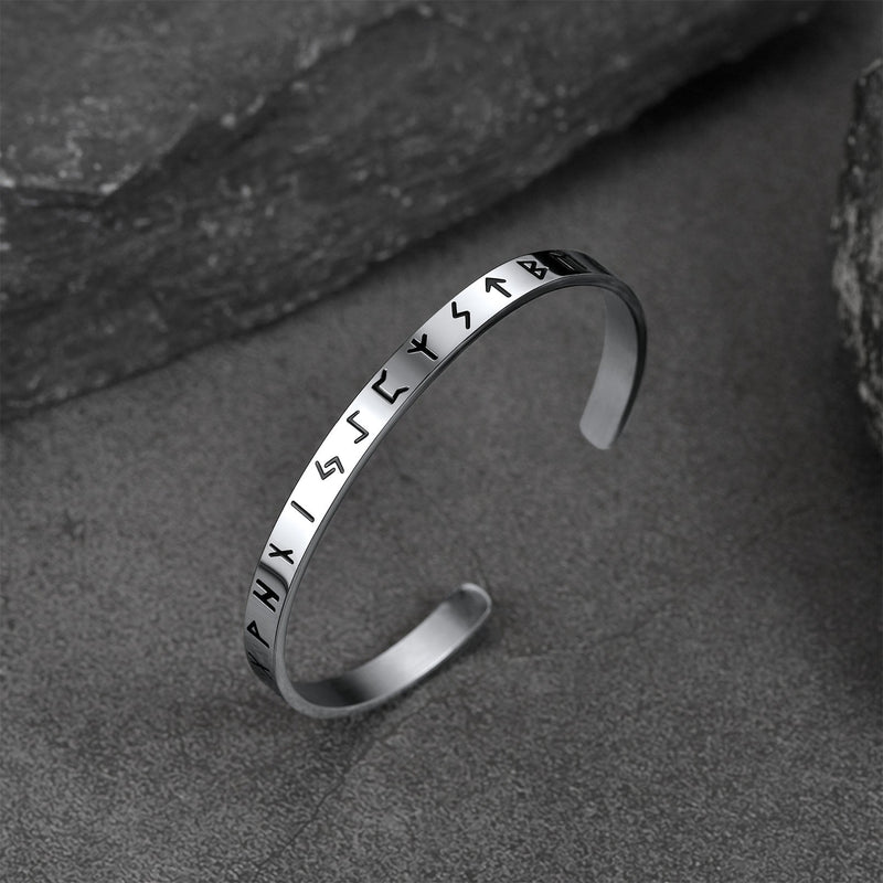 Norse Viking Runes Bangle Cuff Bracelet for