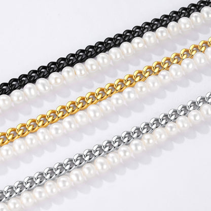 Freshwater Pearl & Cuban Link Chain Necklace for