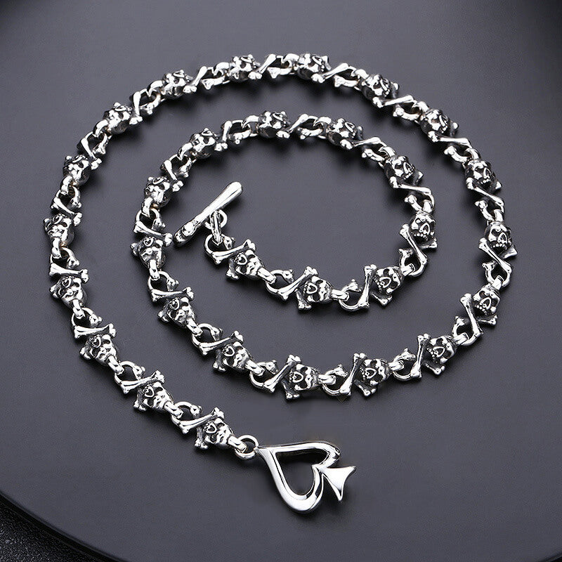 Ace of Spades Sterling Silver Skull Necklace