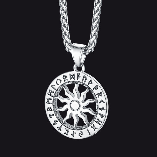 Viking Sun Wheel Rune Pendant Necklace for