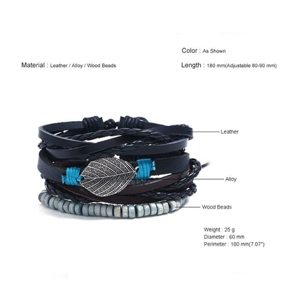 Adjustable Leather Bracelet Set With Plant / Punk Bangles for and