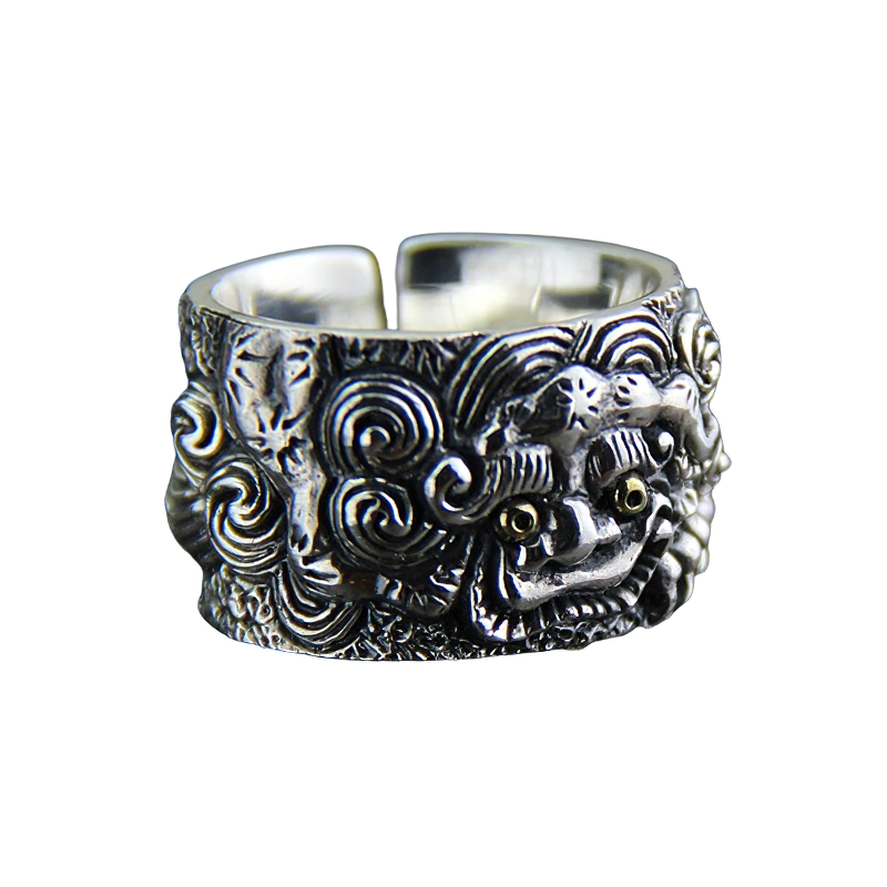 Adjustable Ring of Mythical Animal Wild for / Cool Jewelry of Pure 925 Sterling Silver