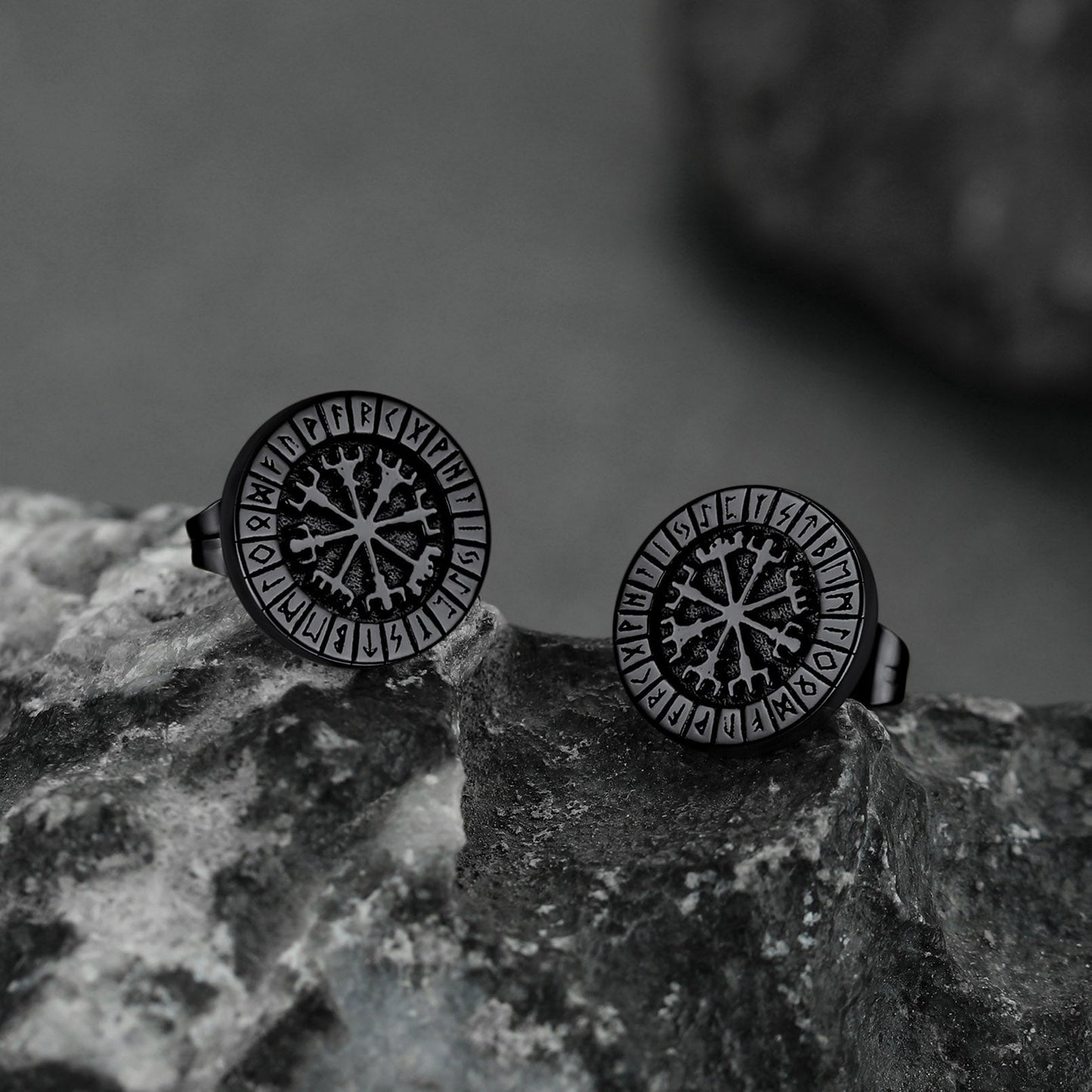 Norse Viking Compass Vegvisir Stud Earrings for