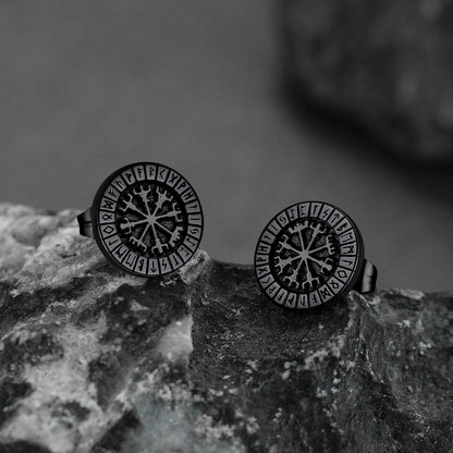 Norse Viking Compass Vegvisir Stud Earrings for