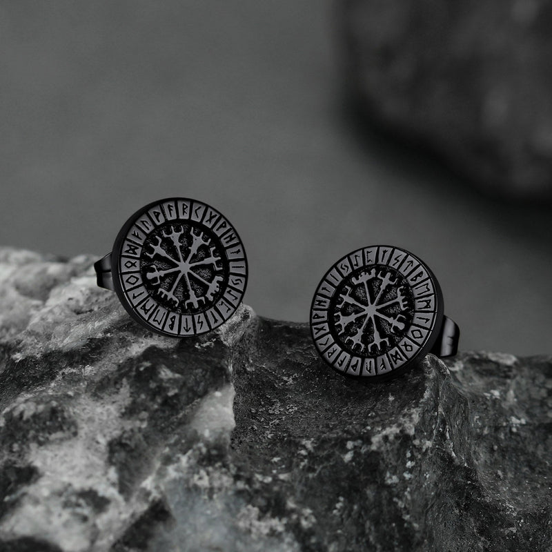 Norse Viking Compass Vegvisir Stud Earrings for