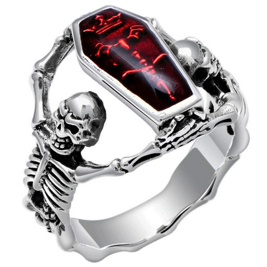 Alternative Gothic Skeleton Ring for and / Red Rhinestone Jewelry