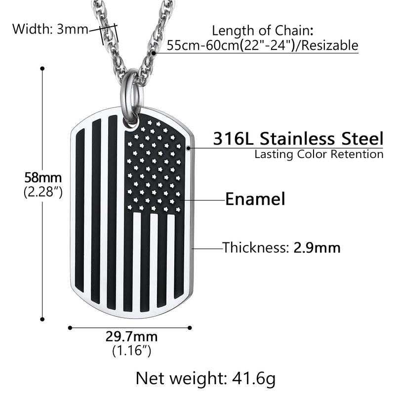 Engraved Patriotic American Flag Dog Tag Necklace for