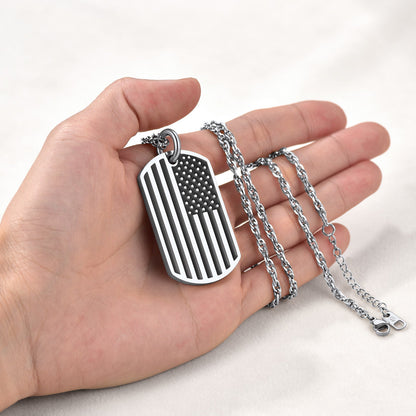 Engraved Patriotic American Flag Dog Tag Necklace for