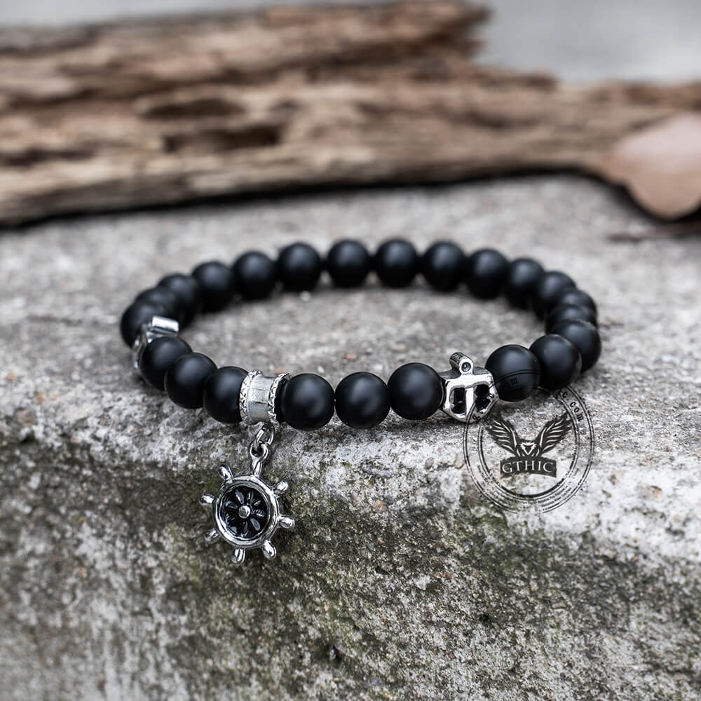 Anchor Rudder Stainless Steel Beaded Bracelet