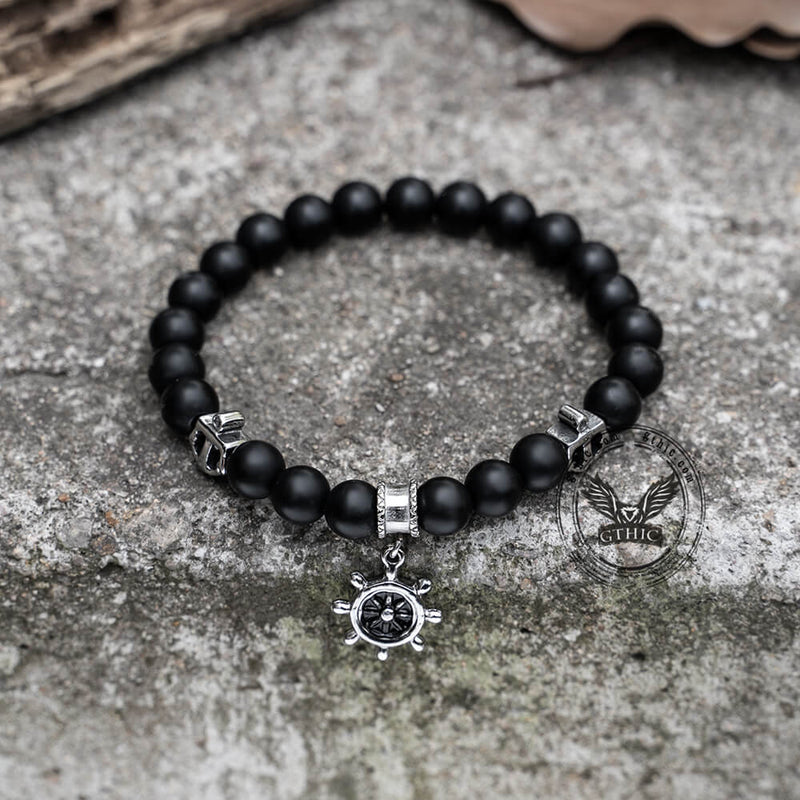 Anchor Rudder Stainless Steel Beaded Bracelet