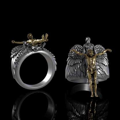 Angel Saves Jesus Sterling Silver Ring