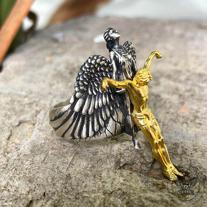 Angel Saves Jesus Sterling Silver Ring