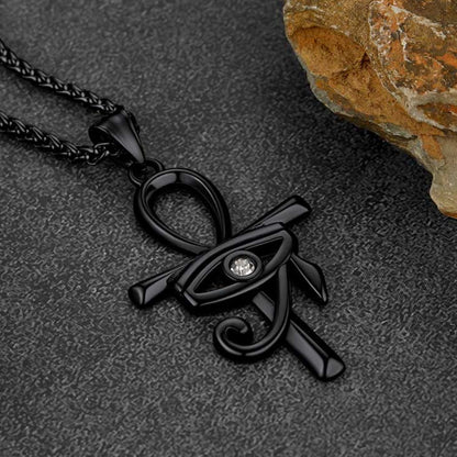 Flat Box Chain & Ankh Cross Layered Necklaces Set for