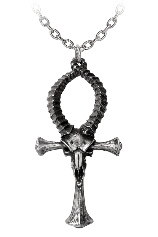 Ankh of Ammon Pendant With Ram Skull and Bone Design