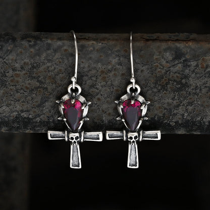 Ankh Sterling Silver Skull Earrings