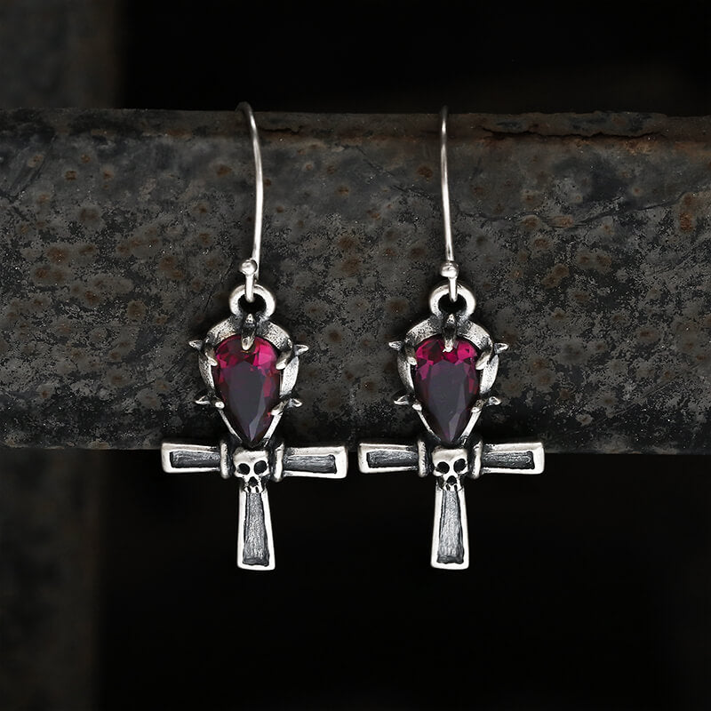 Ankh Sterling Silver Skull Earrings