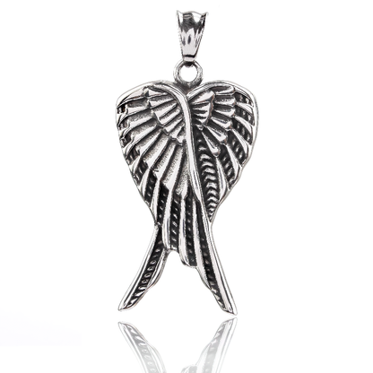 Antique Design Overlap Angel Wings Pendant Necklace / Stainless Steel Punk Style Jewelry