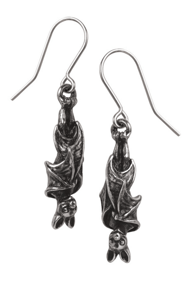Antiqued Hanging Bat Earrings With Silver Plated Earwires