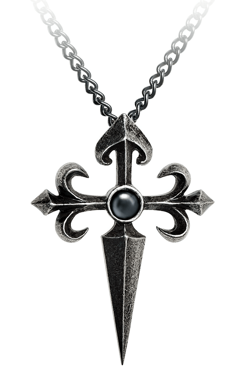 Antiqued Santiago Cross Pendant With Hematite Stone