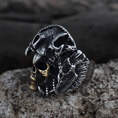 Aztec Jaguar Warrior Stainless Steel Skull Ring