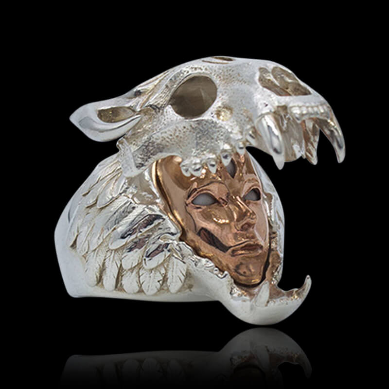 Aztec Jaguar Warrior Sterling Silver Ring