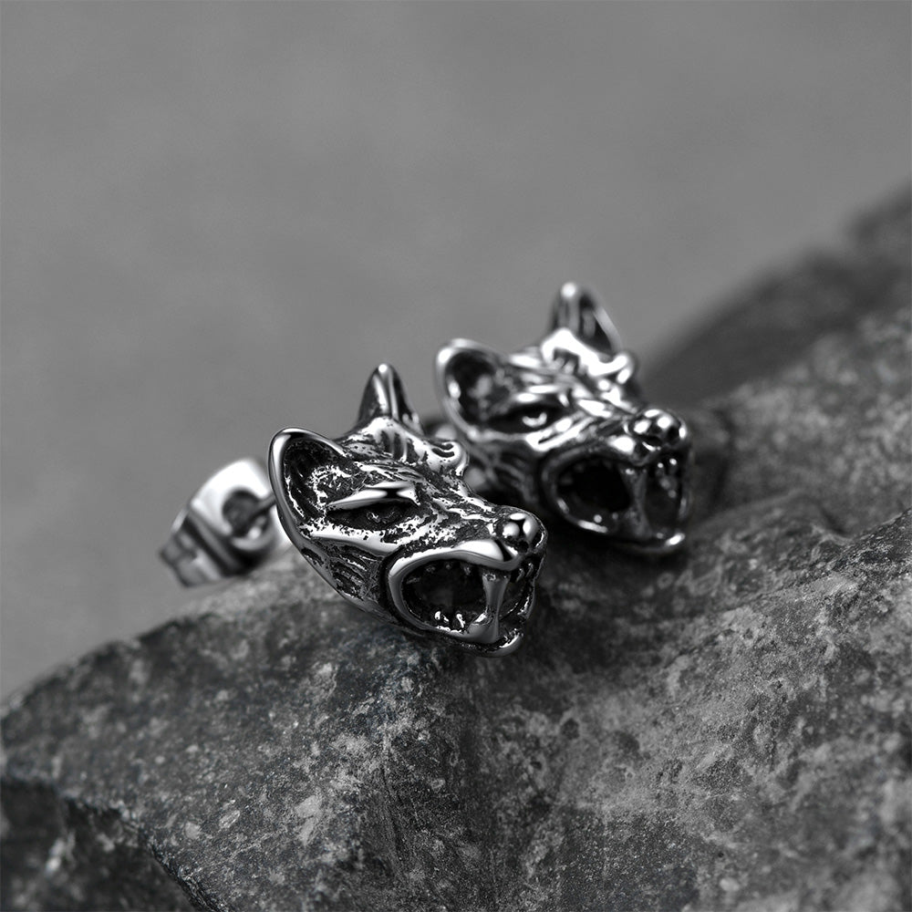 Viking Wolf Stud Earrings for