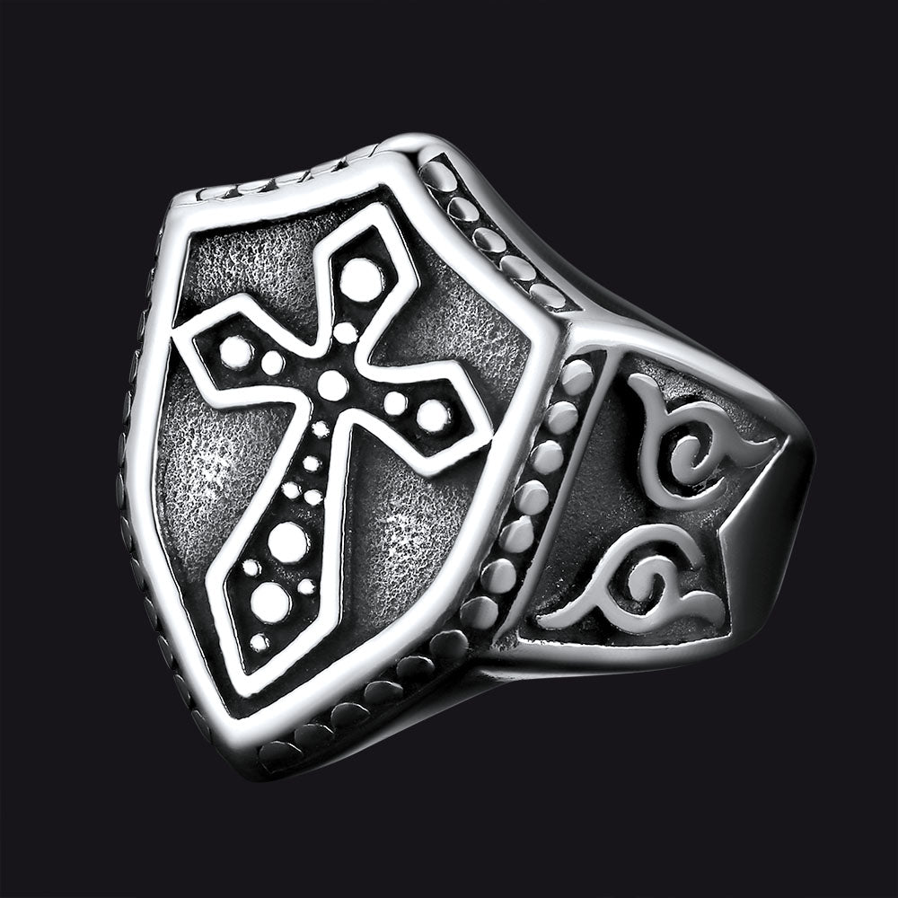 Shield Crusader Templar Cross Stainless Steel Ring for