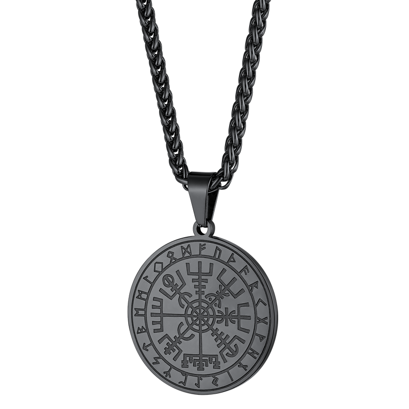 Viking Compass Coin Vegvisir Necklace With Rune