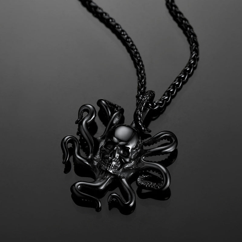 Gothic Octopus Skull Necklace for