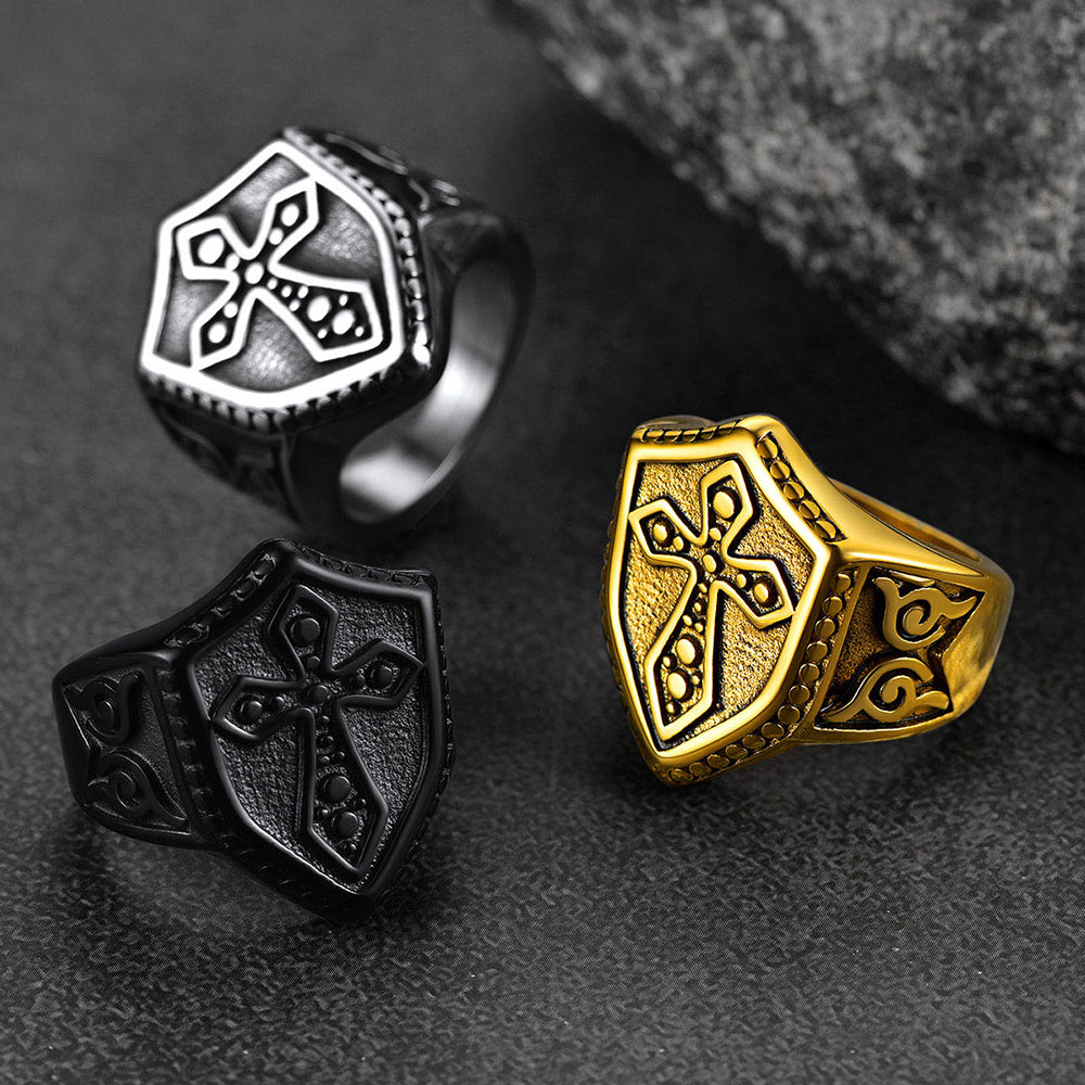 Shield Crusader Templar Cross Stainless Steel Ring for
