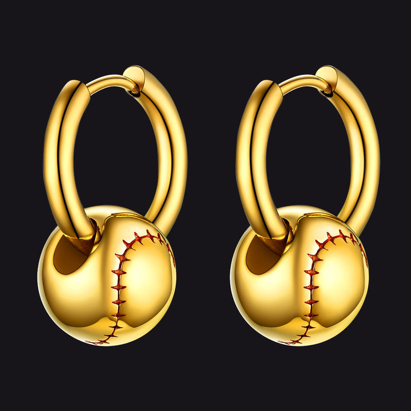 Baseball Drop Hoop Earrings for
