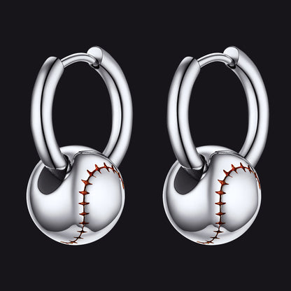 Baseball Drop Hoop Earrings for