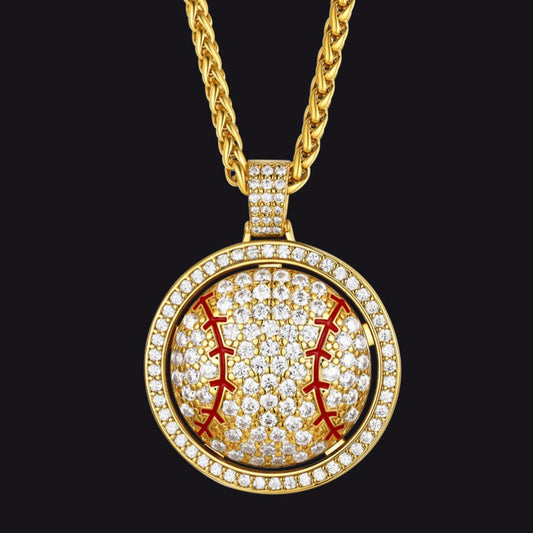 Hip Hop Spinner Baseball Necklace With Cz for