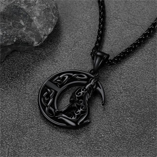 Viking Celtic Crescent Moon Wolf Necklace Pendant for