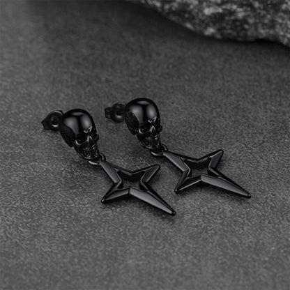 Flash Skull Dangle Stud Earrings With Cross Star for