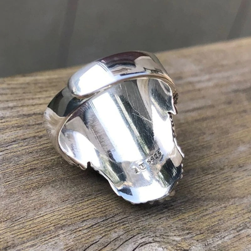 Bearded Skull Ring / 925 Sterling Silver Adjustable Rings / Gothic Punk Rock Biker Jewelry