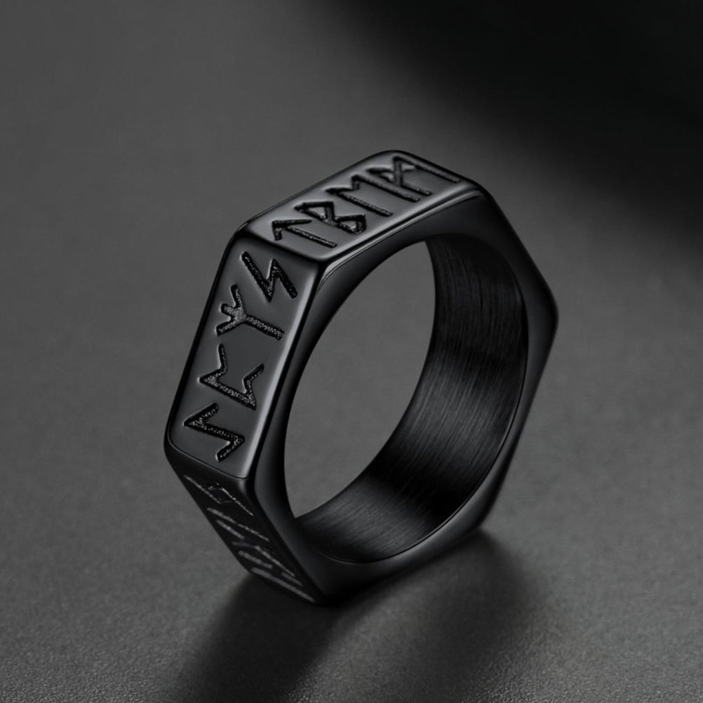 Norse Viking Hexagon Runes Band Ring for