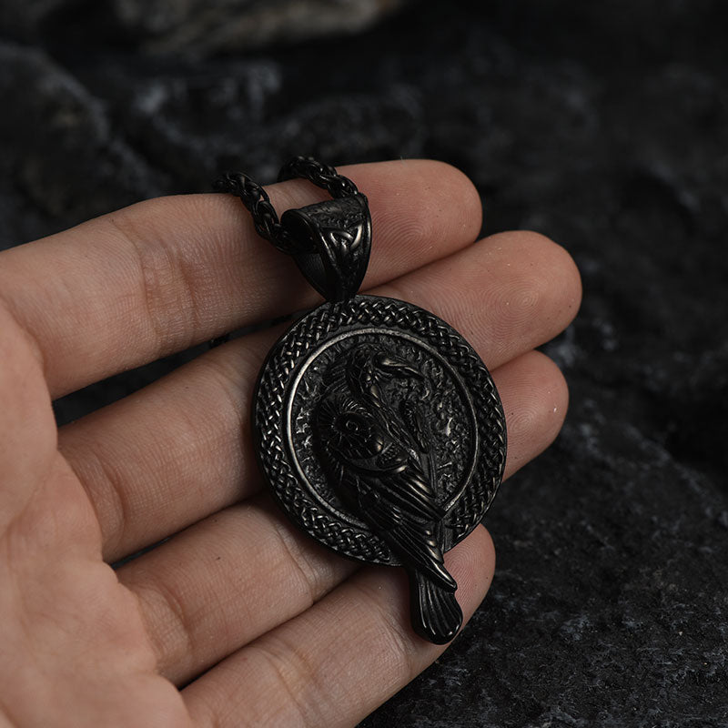 Viking Odin's Raven Pendant Necklace for