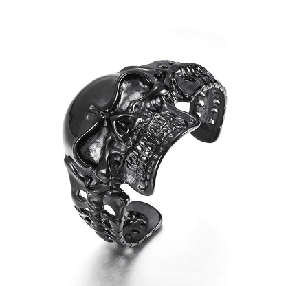 Biker Skull Stainless Steel Black Color Bracelet / Gothic Male Open Bracelets