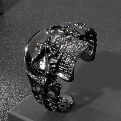 Biker Skull Stainless Steel Black Color Bracelet / Gothic Male Open Bracelets