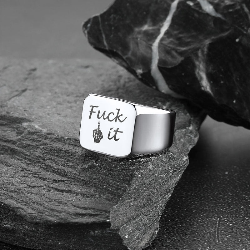 Stainless Steel Biker Signet Ring for