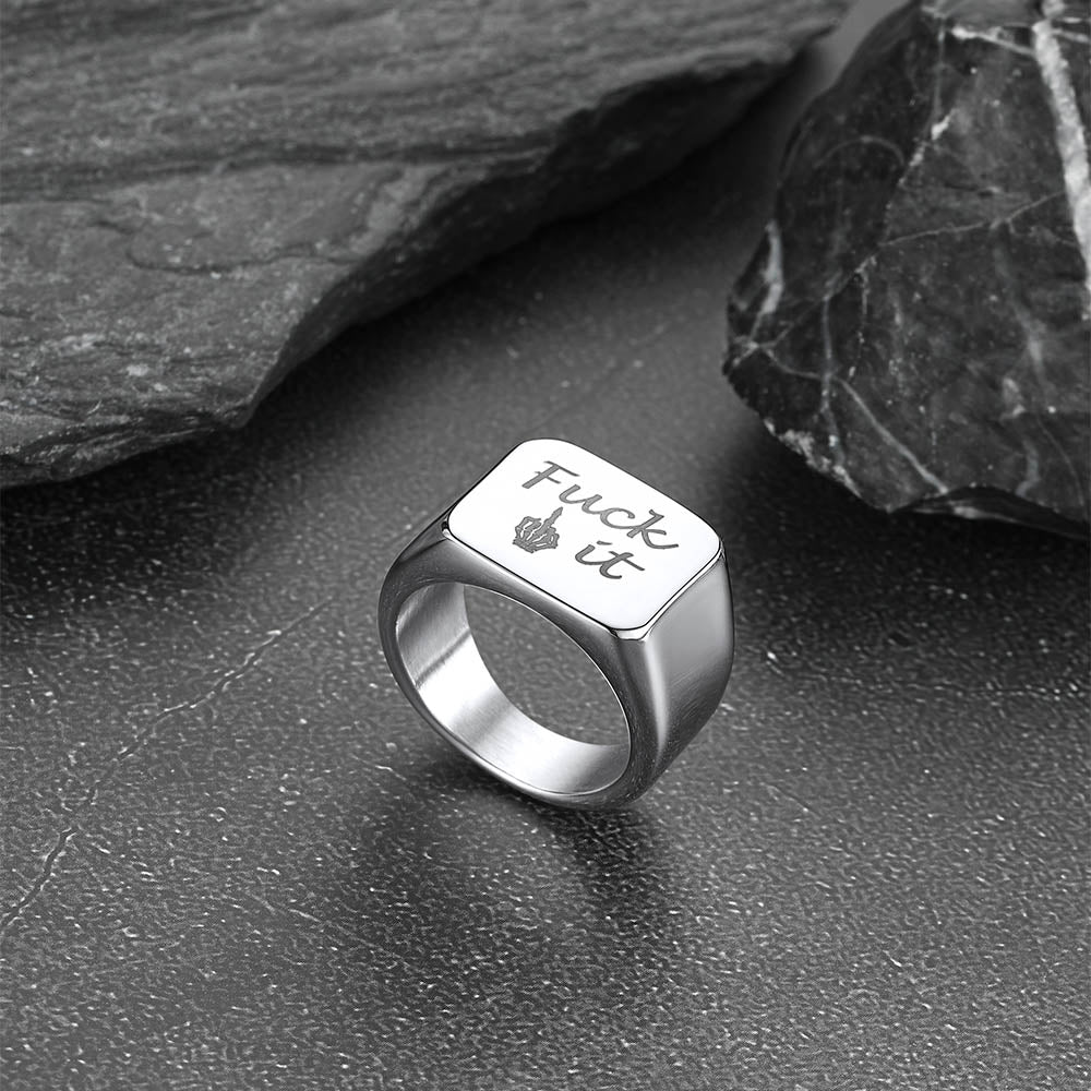 Stainless Steel Biker Signet Ring for